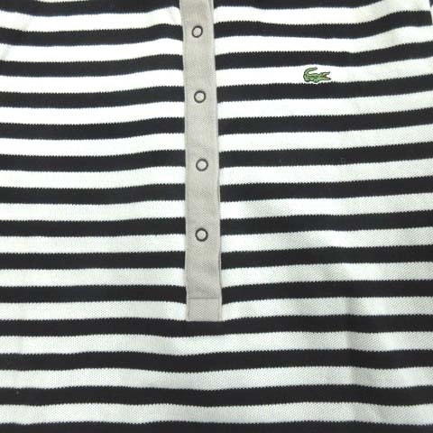 ラコステ Lacoste ボーダー ポロ ワンピース チュニック カットソー 半袖 ロゴ 刺繍 ゴルフウェア 40 白 黒 レディース ６ 026 ベクトルパーク