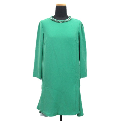 未使用品 トランテアン ソン ドゥ モード 31 Sons De Mode ビジュー フレア ワンピース カットソー 七分袖 バックジップ 丸首 サイズ36 緑 グリーン レディース レディース 026 ベクトルパーク