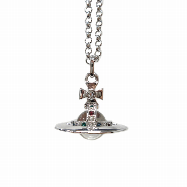 未使用品 ヴィヴィアンウエストウッド Vivienne Westwood タイニー オーブ ネックレス Tiny Orb ロゴ ラインストーン ペンダント アクセサリー シルバー メンズ レディース 付属完備 ５ 026 ベクトルパーク
