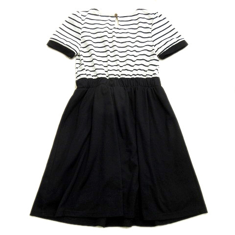 ナチュラルビューティーベーシック Natural Beauty Basic ボーダー 切替 ワンピース フレア スカート ひざ丈 半袖 017 S 白 黒 レディース ６ レディース 026 ベクトルパーク