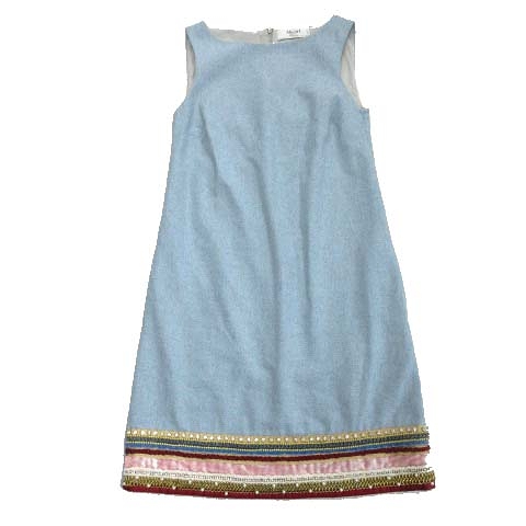 ブルーガール ブルマリン Blugirl Blumarine ビジュー ウール ノースリーブ ワンピース カットソー タイト I38 水色 ブルー イタリア製 レディース ７ 026 ベクトルパーク