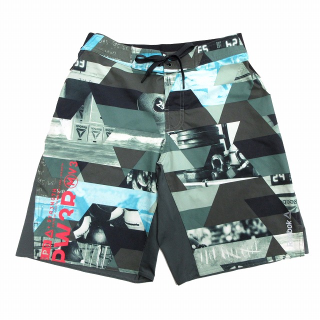 美品 リーボック Reebok グラフィック ショート パンツ ショーツ Oneシリーズ ストレッチウーブン グラフィック 総柄 ロゴ スポーツウエア ジャージ B498 M 青系 グレー メンズ 026 ベクトルパーク