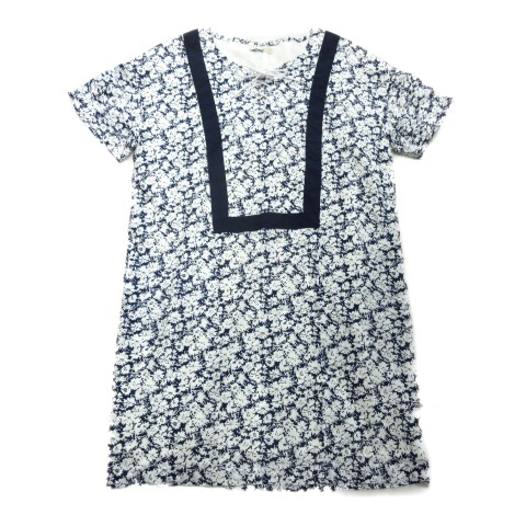 美品 ミスティック Mystic オーバーサイズ ワンピース カットソー 花柄 レースアップ ネイビー 白 レディース ８ 026 ベクトルパーク