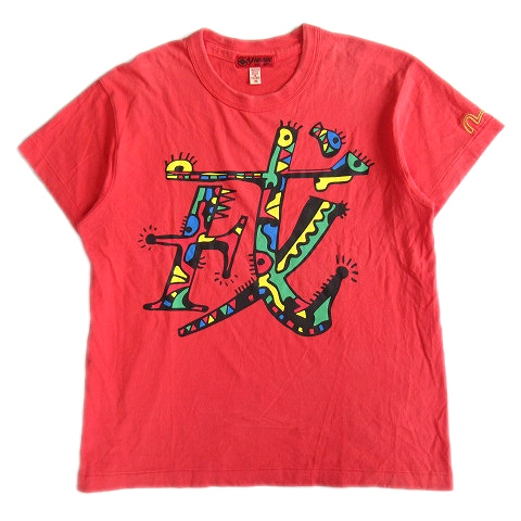 エヴィス Evisu ヤマネ Yamane 戎 マルチ プリント カモメ 刺繍 Tシャツ カットソー 半袖 サイズ38 赤 レッド メンズ ８ メンズ 026 ベクトルパーク