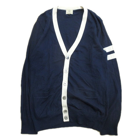 B Y ユナイテッドアローズ Beauty Youth ビューティー ユース Vネック ライン コットン カーディガン カットソー 長袖 S 紺 白 メンズ ８ メンズ 026 ベクトルパーク