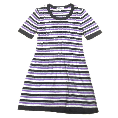 ソニア ソニアリキエル Sonia Sonia Rykiel ボーダー リブ コットン ニット タイト ワンピース ミニ スカート 半袖 サイズ38 黒 白 紫 レディース ８ レディース 026 ベクトルパーク