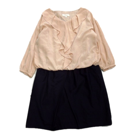 アダムエロペ Adam Et Rope ドッキング ワンピース カットソー フリル タック 38 ピンク ネイビー レディース ９ 026 ベクトルパーク