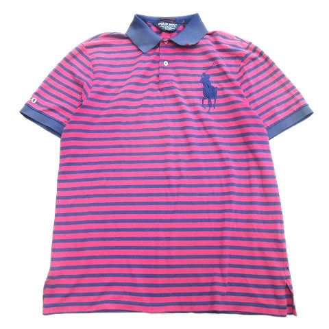 ポロゴルフ ラルフローレン Polo Golf Ralph Lauren ボーダー ビッグポニー ロゴ 刺繍 ポロシャツ カットソー ゴルフウェア 半袖 M ピンク ネイビー メンズ ９ メンズ 026 ベクトルパーク