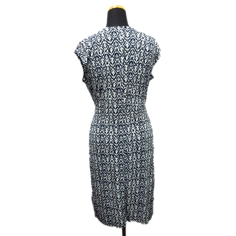 美品 マイケルマイケルコース Michael Michael Kors ロゴ金具 カシュクール ワンピース カットソー ドレープ 総柄 S ネイビー 白 レディース 026 ベクトルパーク