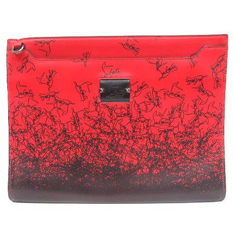 美品 クリスチャンルブタン Christian Louboutin スカイポーチ クラッチ セカンド バッグ カーフスキン レザー ロゴ 総柄 バイカラー レッド ブラック メンズ レディース その他 026 ベクトルパーク