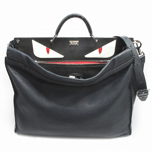 フェンディ Fendi ピーカブー セレリア モンスター レザー ショルダー ビジネス ハンド バッグ バッグバグズ 2way ラージ 7va354 Bag Bugs Monster Selleria Peekaboo Business Bag 革 鞄 紺 ネイビー メンズ 026 ベクトルパーク