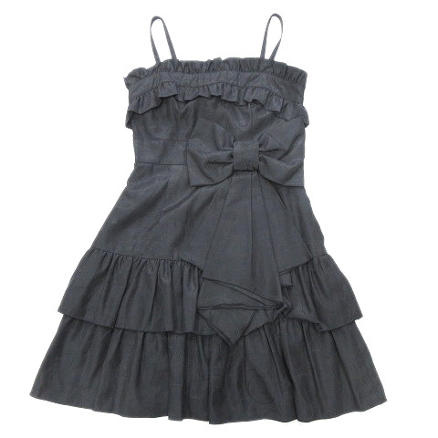 美品 ジーザスディアマンテ Jesus Diamante Vvs 丸模様 総柄 フリル リボン キャミソール ワンピース キャミワンピ ミニ フレア スカート ドレス パーティー サイズ38 黒 ブラック レディース レディース 026 ベクトルパーク