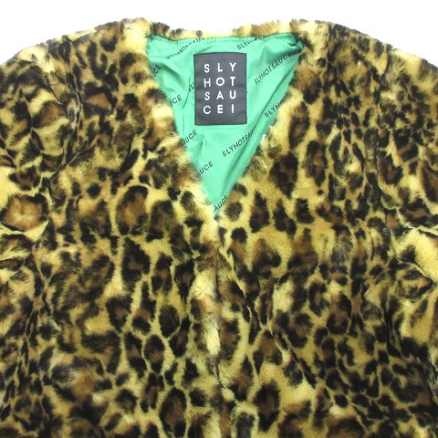 未使用品 スライ Sly Posh Faux Fur Coat レオパード柄 ヒョウ柄 アニマル フェイクファー ノーカラー コート ジャケット ブルゾン アウター もこもこ サイズ2 茶 ブラウン系 レディース レディース 026 ベクトルパーク