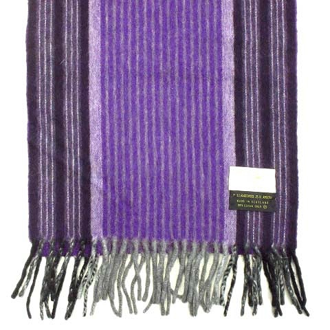 美品 ナノユニバース Nano Universe ベグ スコットランド Begg Scotland ウール ストライプ フリンジ マフラー ストール アンゴラ混 紫 パープル メンズ レディース 12 メンズ レディース 026 ベクトルパーク