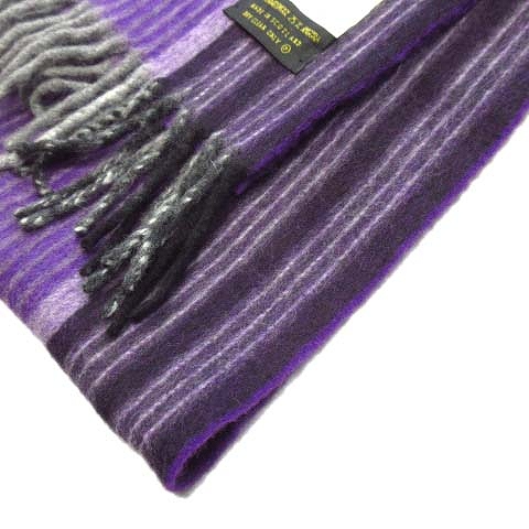 美品 ナノユニバース Nano Universe ベグ スコットランド Begg Scotland ウール ストライプ フリンジ マフラー ストール アンゴラ混 紫 パープル メンズ レディース 12 メンズ レディース 026 ベクトルパーク