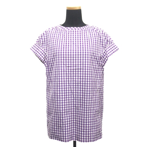 ドゥロワー Drawer ギンガムチェック プルオーバー カットソー 半袖 バックジップ 丸首 6521 299 0024 サイズ38 紫 白 レディース 12 レディース 026 ベクトルパーク