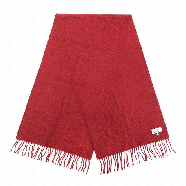 エルメス Hermes ロゴ 刺繍 カシミヤ100 マフラー フリンジ ボルドー 赤系 メンズ レディース １ 026 ベクトルパーク