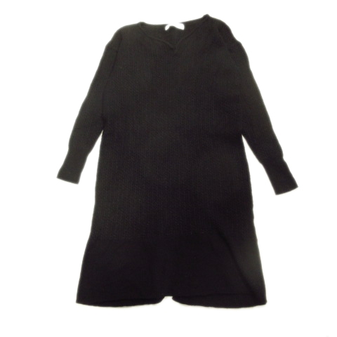 ナノユニバース Nano Universe ケーブル ニット セーター ワンピース Vネック ウール100 黒 ブラック レディース １ 026 ベクトルパーク