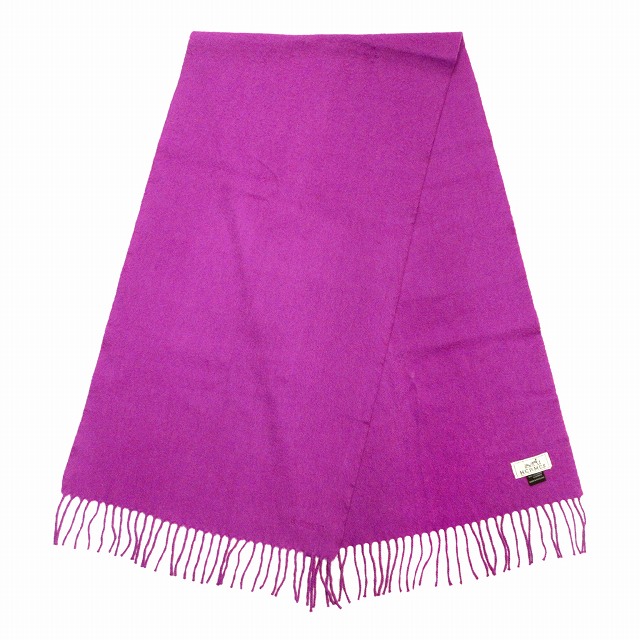 エルメス Hermes ロゴ 刺繍 カシミヤ100 マフラー ショール フリンジ スコットランド製 紫 パープル メンズ レディース 026 ベクトルパーク