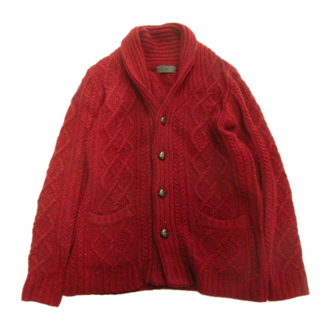 ハレ Hare ケーブル ニット カーディガン セーター くるみボタン S 赤 レッド メンズ １ 026 ベクトルパーク