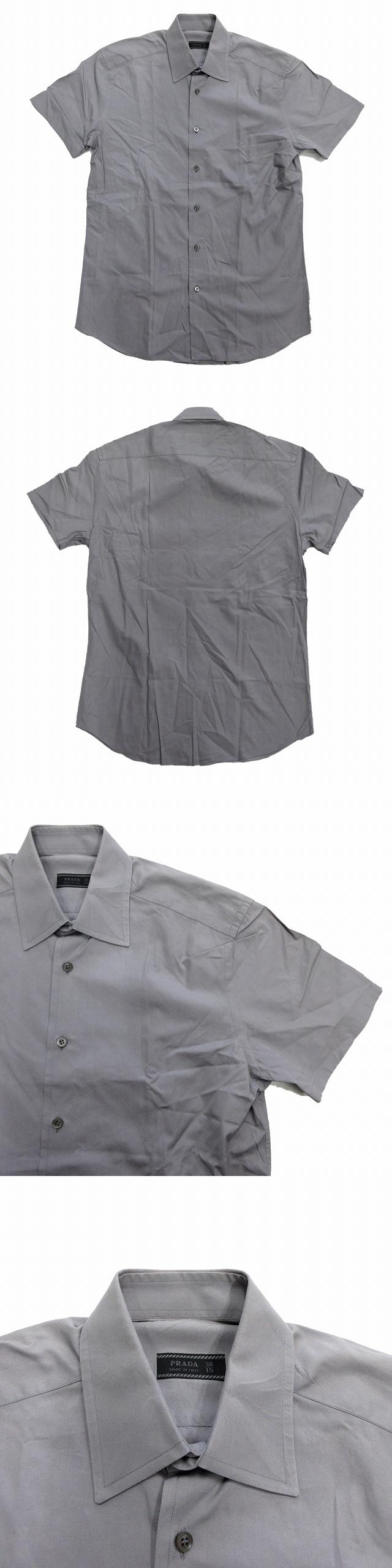 純正ショッピング プラダ Prada 半袖 ドレス シャツ カットソー ブラウス ビジネス スーツ フォーマル 38 15 イタリア製 光沢グレー メンズ ショッピング買付 Williamclift Com