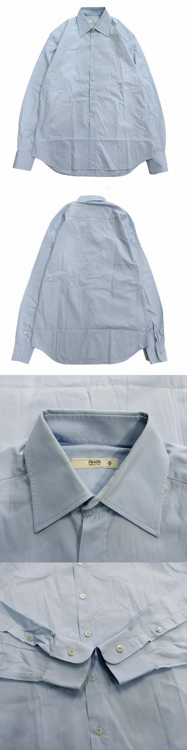 売り出し価格 プラダ Prada ドレス シャツ カットソー ブラウス 長袖 ビジネス スーツ フォーマル 38 15 イタリア製 水色 ライトブルー メンズ 直売値下げ Williamclift Com