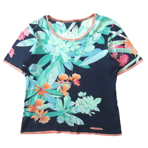 レオナール Leonard 花柄 総柄 Tシャツ カットソー 半袖 丸首 オールド ヴィンテージ ビンテージ 大きいサイズ Ll 紺 ネイビー マルチ レディース １ 026 ベクトルパーク