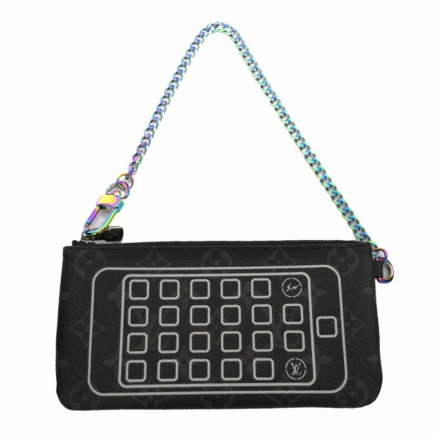未使用品 ルイヴィトン フラグメント Louis Vuitton Fragment Design 藤原ヒロシ M モノグラム エクリプス Iphone ポーチ アクセサリーポーチ 小物入れ スマホポーチ チェーン レザー 黒 ブラック グレー メンズ レディース ３ 026 ベクトルパーク