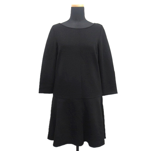 エルフォーブル Elforbr フレア ワンピース カットソー 七分袖 無地 ストレッチ バックジップ 丸首 41 002 サイズ38 黒 ブラック レディース ３ 026 ベクトルパーク