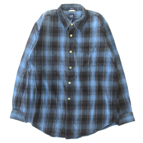 ギャップ Gap Relaxed チェック シャツ カットソー 長袖 サイズl 青 黒 グレー メンズ 026 ベクトルパーク