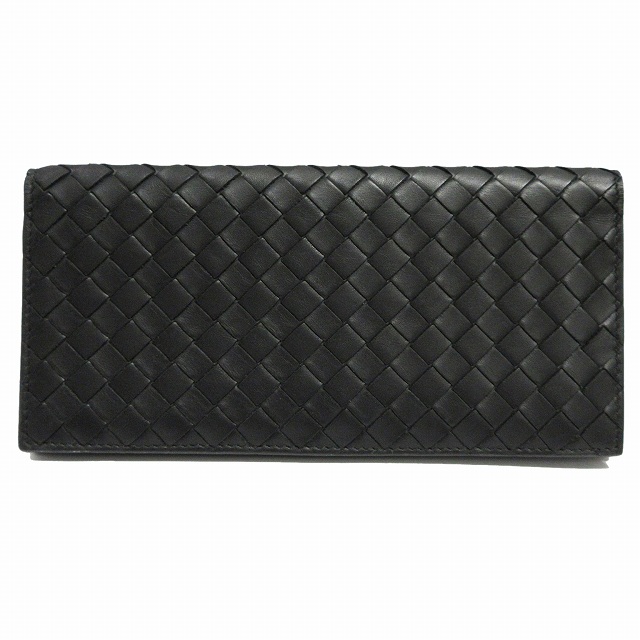 ボッテガヴェネタ Bottega Veneta イントレチャート レザー 二つ折り 長財布 札入れ 1697 ロング ウォレット 黒 ブラック メンズ レディース ４ 026 ベクトルパーク