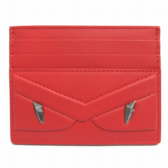 未使用品 2018年 フェンディ FENDI モンスター レザー カード ケース 名刺入れ 7M0164 ビジネス カードホルダー 赤 レッド 黒系 メンズ レディース ◇4