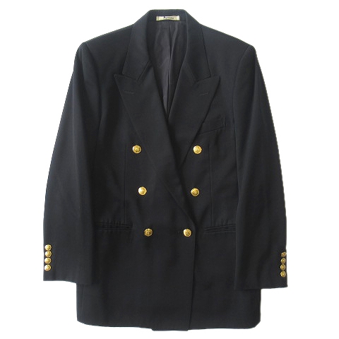 アクアスキュータム Aquascutum 金ボタン ウール ダブル スーツ テーラード ジャケット ブレザー 紺ブレ 総裏 オールド ヴィンテージ ビンテージ サイズ11 紺 ネイビー レディース 026 ベクトルパーク