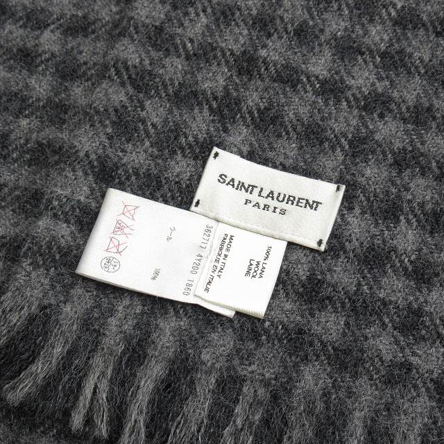 美品 14aw サンローラン パリ Saint Laurent Paris By Hedi Slimane エディ期 チェック ウール マフラー ストール アーカイブ ランウェイ着用アイテム グレー 黒 ブラック メンズ レディース ４ 026 ベクトルパーク