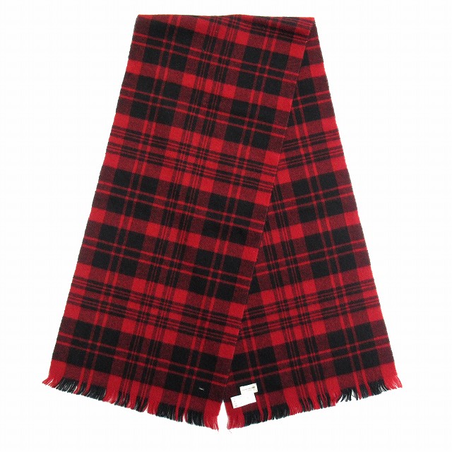 美品 14aw サンローラン パリ Saint Laurent Paris By Hedi Slimane エディ期 チェック ウール マフラー ストール アーカイブ ランウェイ着用アイテム 赤 黒 ブラック メンズ レディース ４ 026 ベクトルパーク