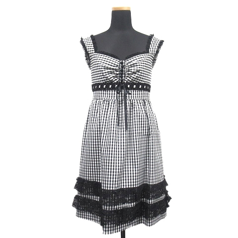 未使用品 ジーザスディアマンテ Jesus Diamante ギンガムチェック レース ノースリーブ ドレス ワンピース カットソー 裏地花柄 バックジップ サイズ40 黒 白 レディース 026 ベクトルパーク