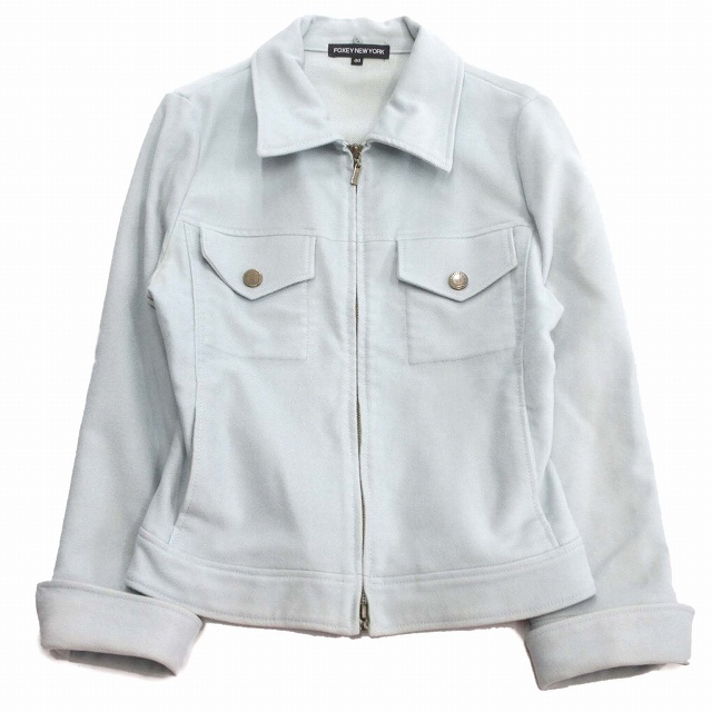 フォクシーニューヨーク Foxey New York ダブルジップ コーデュロイ ジャケット ブルゾン ロゴ サイズ40 水色 ブルー系 レディース レディース 026 ベクトルパーク