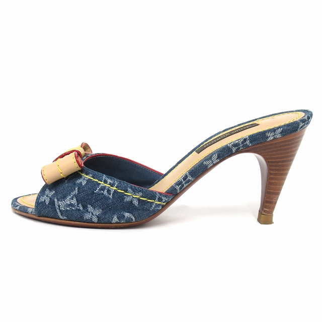 ルイヴィトン LOUIS VUITTON モノグラム デニム リボン ミュール サンダル シューズ ヒール 靴 NQ0086 サイズ34.5 約21.5cm インディゴブルー レディース ◇7 ※ 共同購入価格 ビィトン ヴィトン ミュール サンダル 21.5 34 / サンダル