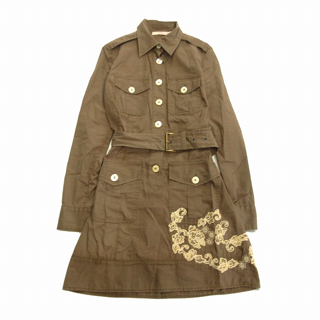 レッド ヴァレンティノ RED VALENTINO ミリタリー シャツ ワンピース ブラウス カットソー レース フラワー 花柄 38 カーキ レディース▲7
