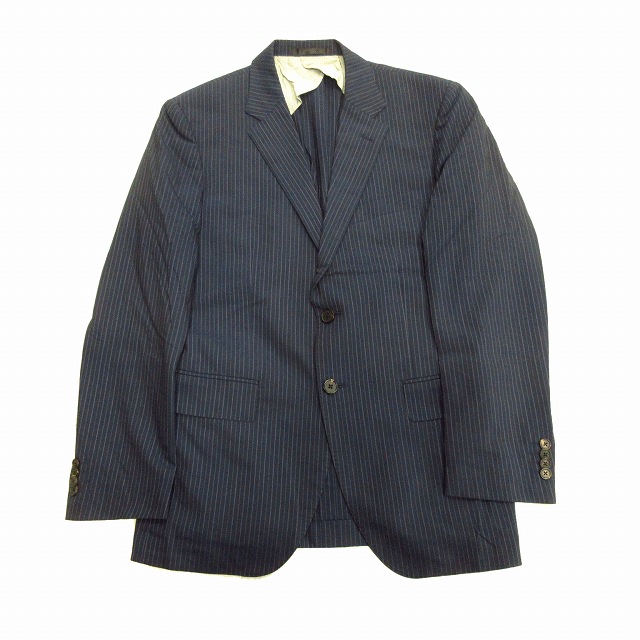ポールスミス Paul Smith スーツ セットアップ テーラード ジャケット パンツ スラックス 背抜き ストライプ ビジネス L ネイビー メンズ ７ 026 ベクトルパーク
