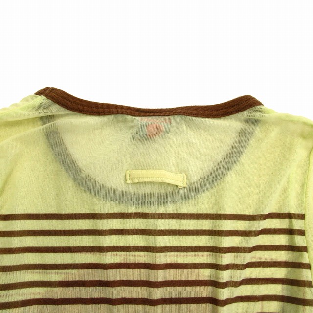 美品 96SS ジャンポールゴルチエ クラシック Jean Paul GAULTIER CLASSIQUE 90's パワーネット ベビープリント ボーダー カットソー ロング Tシャツ シースルー ストレッチ オールド ビンテージ アーカイブ 40 イエロー ブラウン レディース