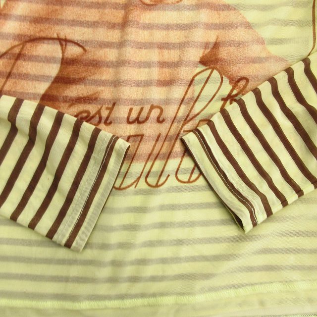 美品 96SS ジャンポールゴルチエ クラシック Jean Paul GAULTIER CLASSIQUE 90's パワーネット ベビープリント ボーダー カットソー ロング Tシャツ シースルー ストレッチ オールド ビンテージ アーカイブ 40 イエロー ブラウン レディース