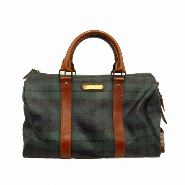 ポロ ラルフローレン Polo Ralph Lauren ミニ ボストン ハンド トート バッグ 鞄 チェック Pvc レザー ロゴ ラゲージタグ オールド ビンテージ 緑 グリーン メンズ レディース 026 ベクトルパーク