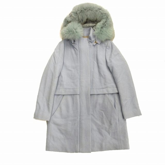 ダブルスタンダードクロージング ダブスタ Double Standard Clothing メルトン ウール スタンドカラー コート ジャケット ブルゾン フード フォックスファー 38 青 ブルー レディース ８ 026 ベクトルパーク