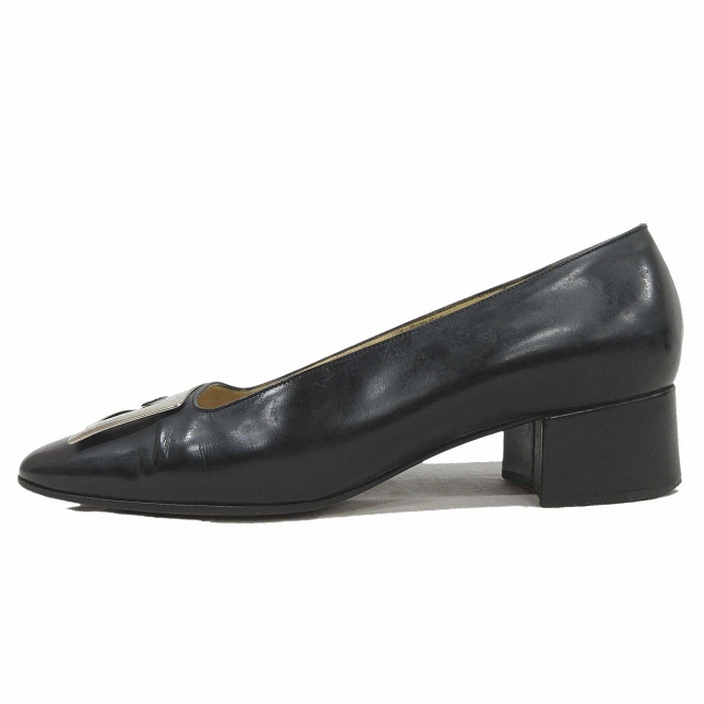 グッチ GUCCI Gロゴ プレート レザー パンプス チャンキーヒール 