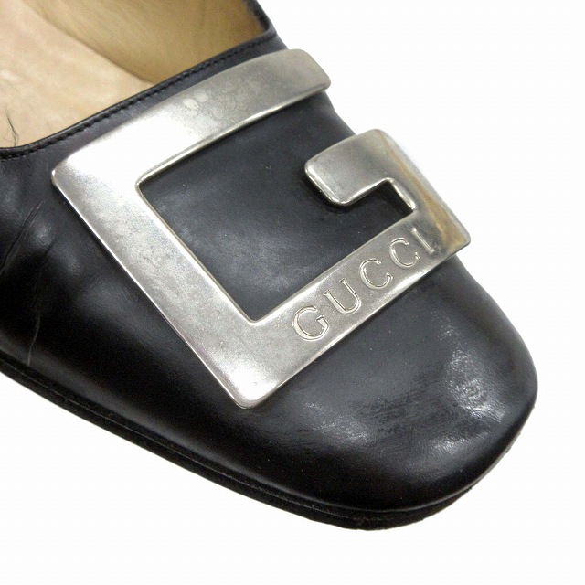 グッチ GUCCI Gロゴ プレート レザー パンプス チャンキーヒール 