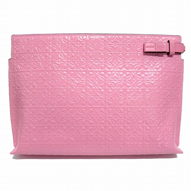 美品 ロエベ Loewe リピート アナグラム Tポーチ クラッチ バッグ 109 10gw05 T Pouch パテント カーフレザー ロゴ ピンク レディース メンズ ８ 026 ベクトルパーク