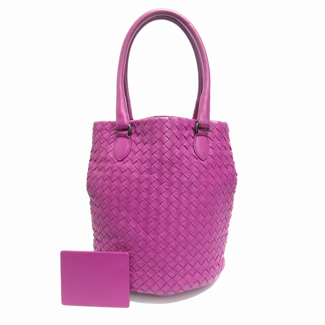 ボッテガヴェネタ Bottega Veneta イントレチャート レザー バケット トート ハンド バッグ ミラー付き 革 鞄 紫 パープル レディース メンズ ８ 026 ベクトルパーク