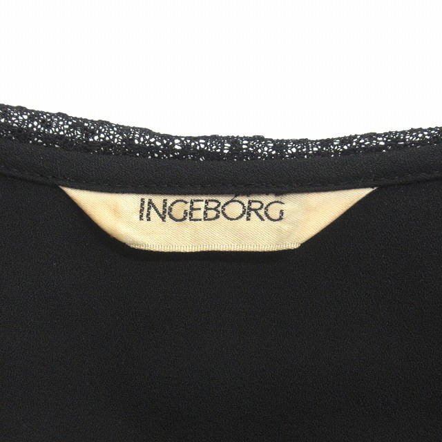 インゲボルグ INGEBORG シフォン レース ノーカラー シャツ ブラウス カットソー 長袖 P0283FB02 黒 ブラック レディース