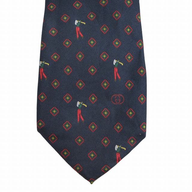 未使用品 オールド グッチ OLD GUCCI シルク ゴルフ 総柄 ネクタイ 